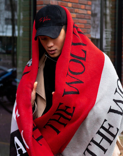 Wolves Blanket Scarf Red & Grey